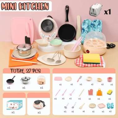 mainan anak mini kitchen set real cooking, tutorial belajar memasak Multicolor