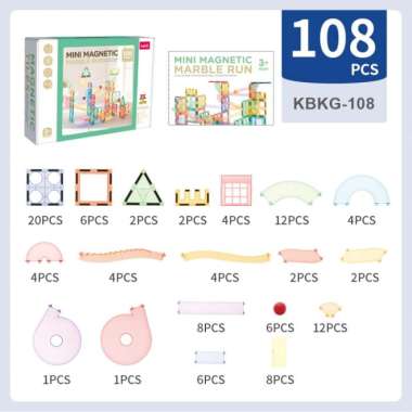 magnetic tiles marble run 108 pcs - kebo - mainan edukasi Multicolor