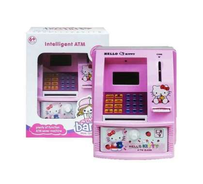 mainan celengan anak atm mini hello kitty mini bank mesin hitung uang Multicolor