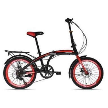 Sepeda lipat 20 inch evergreen rem cakram 7 speed boncengan dan spakbor SNI NEW MERAH