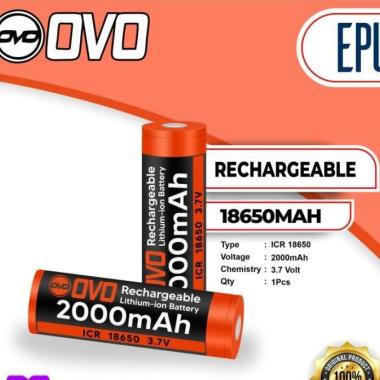 Ovo Rechargeable Battery 18650 2000mAh Baterai Cas Baterai Senter