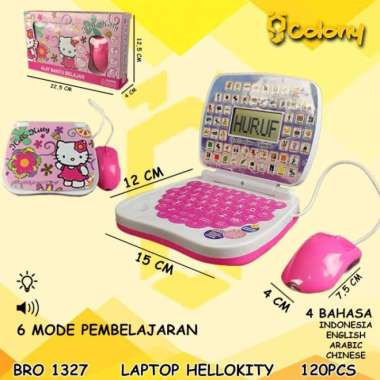 mainan laptop belajar hello kitty layer led 4 bahasa- notebook mengaji