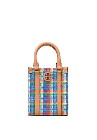 TORY BURCH Blake Plaid Mini Shopper Tory Navy Multi