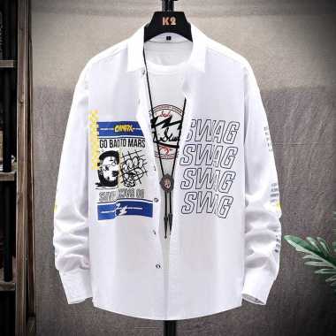 ALEXA Kemeja Kasual Toyobo Motif Swag Lengan Panjang Pria Putih XXL