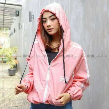 Jaket Kuxu Hoodie Resleting Wanita - Jaket Parasut Hoodie Zipper Wanita - Jaket Sporty Wanita M Pink