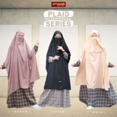 Gamis Plaid Set French Khimar Syari Cadar Tali Remaja Usia 9-14 Tahun Multicolor