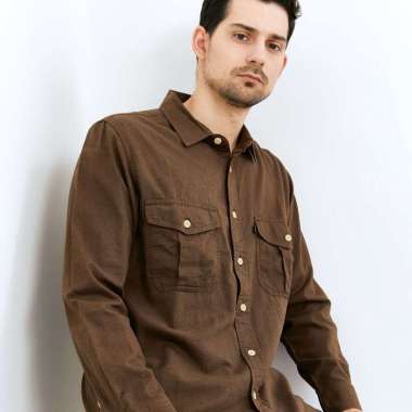 Used Jeans - Kemeja Pria Formal Lengan Panjang Warna Cokelat - Arzu L