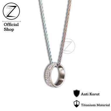 Zafa Kalung Titanium Pria Wanita Anti Karat Liontin Cincin - Cuba X Silva Ring 60cm Gold