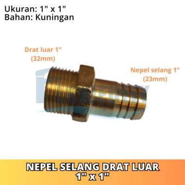 NEPEL SELANG DRAT LUAR 1 X 1 INCH KUNINGAN SAMBUNGAN DRAT LUAR