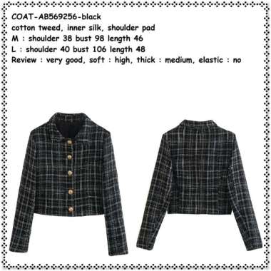 AB569256 Cardigan Blazer Jas Kerja Formal Kotak Wanita Korea Hitam