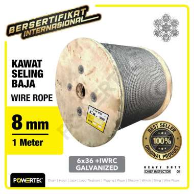 POWERTEC Wire Rope / Kawat Seling Baja 6x36 IWRC 8mm Galv - 1 Meter