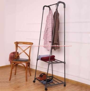 Stora Clothes Hanger Gantungan Dan Rak Pakaian Baju Dengan Roda 2 tingkat Hangers