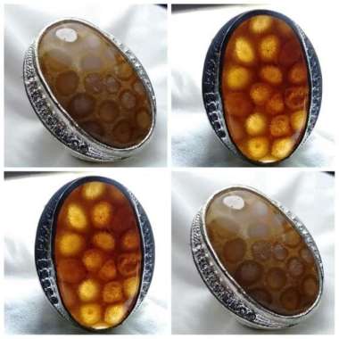 Cincin Akik Batu Motif Gambar Bunga Teratai Tawon Antik 8
