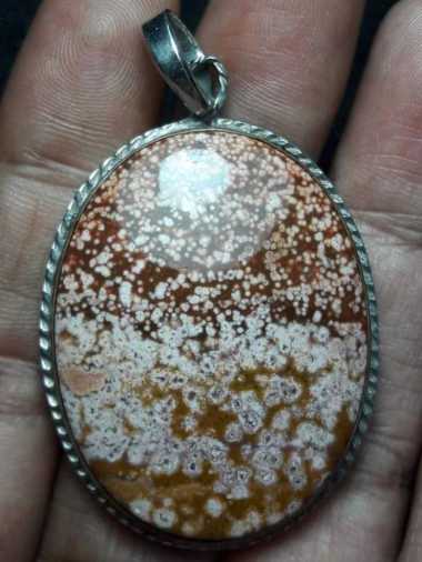 Liontin Akik Natural Batu Jasper Motif Gambar Oval Telur Kodok Antik