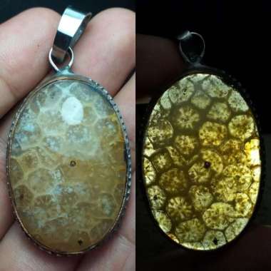 Liontin Natural Akik Batu Motif Gambar Bunga Teratai Antik