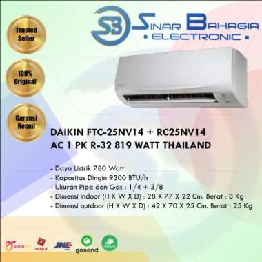 DAIKIN FTC-25NV14 + RC25NV14 AC 1 PK R-32 819 WATT THAILAND (NEW) ( KHUSUS BANDUNG)
