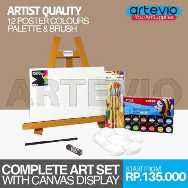 Paket Lukis Mini Polos / Paket Kanvas Lukis Cat Easel Palet Dan Kuas Multicolor