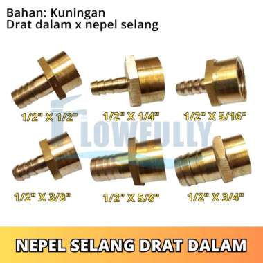 NEPEL SELANG DRAT DALAM 1/2 x 3/4 INCH KUNINGAN SAMBUNGAN DRAT DALAM