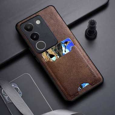 CASING VIVO V29 5G CASE VIVO V29 5G SOFTCASE LEATHER SLOTCARD V29 5G COKLAT