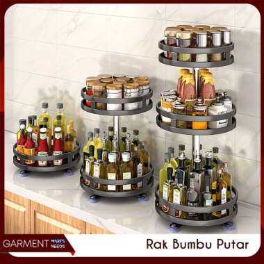 Rak Bumbu Putar Wadah Penyimpanan Berputar 360 Derajat Stainless Rotate Kitchen Spice Rack Organizer
