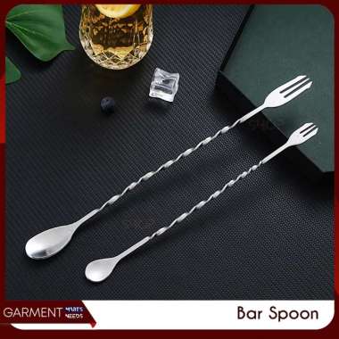 Sendok Garpu Ulir Bartender Panjang Teh Kopi 2 Sisi Mixing Spoon Pengaduk Cocktail Premium Import NO