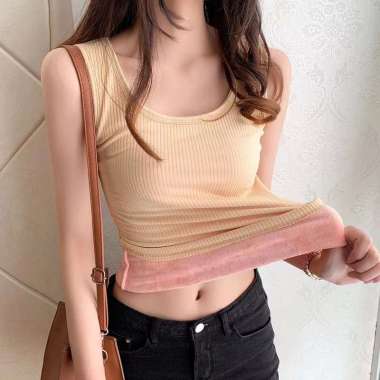 VEST TANKTOP WANITA THERMAL IMPORT PREMIUM Cream