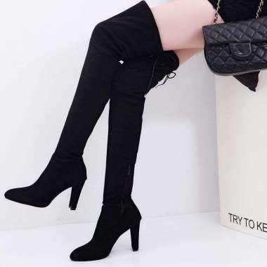 SPV Winter Overknee Boots suede Boots Selutut Wanita 41 Hitam