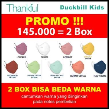 Terlaris Masker Thankful Duckbill Kids - Masker Medis Anak - 4 Ply Isi Multicolor