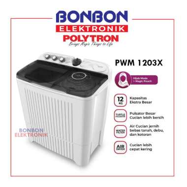 Polytron Mesin Cuci 2 Tabung 12 Kg PWM-1203X / PWM1203X Hijab Series