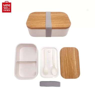 Miniso Tempat Makan Wood Grain Design Bento Box White Multicolor