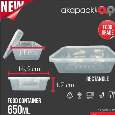 FOOD CONTAINER Kotak 650ml isi 25pcs / Thinwall Rectangle 650ml + Tutup