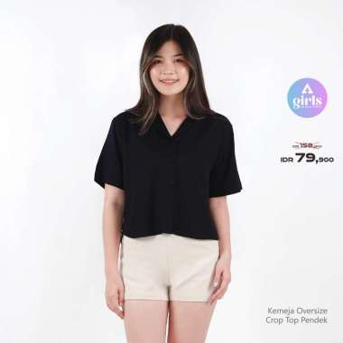 Aerostreet Kemeja Rayon Oversize Crop Top Yuki Black Gelap Woman QDAAA M