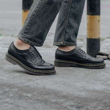 Mivaso Savannah - Sepatu Boots Pria Wingtip Kulit Asli 38 FullHitam