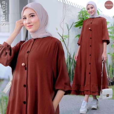 FBT Gamis Wanita Muslim SHARENA MIDI DRESS CRINKLE AIRFLOW BUSUI FRIENDLY Dress Kondangan Simple Elegan Midi Dres Korean Style Baju Muslim Pengajian TERACOTA