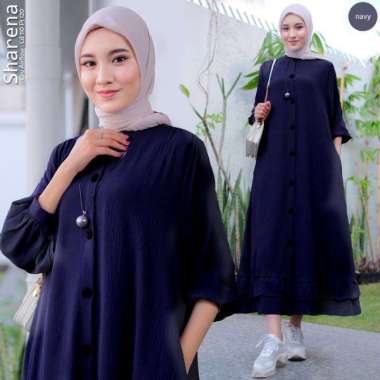 FBT Gamis Wanita Muslim SHARENA MIDI DRESS CRINKLE AIRFLOW BUSUI FRIENDLY Dress Kondangan Simple Elegan Midi Dres Korean Style Baju Muslim Pengajian NAVY
