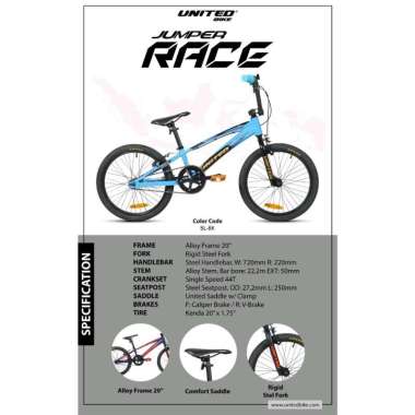 TERBARU SEPEDA BMX UNITED JUMPER RACE ALLOY 20 INCH Biru