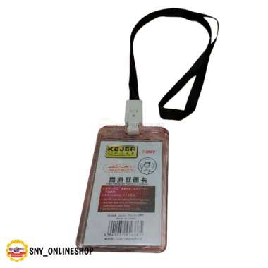 ID Card Holder Acrylic Transparant KEJEA + Tali Name Tag Lanyard Mika Casing ID Card Holder Hitam