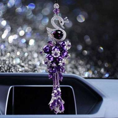 CAR SWAN CRYSTAL PENDANT GANTUNGAN PAJANGAN BUNGA SPION TENGAH MOBIL Purple