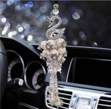 CAR SWAN CRYSTAL PENDANT GANTUNGAN PAJANGAN BUNGA SPION TENGAH MOBIL White