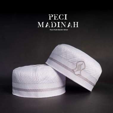 Katsae Peci Terompah Bordir Madinah Bugis Peci Dewasa Putih 5 PUTIH SILVER