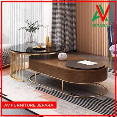 MEJA TAMU MODERN OVAL KAKI STAINLESS - COFFE TABLE MINIMALIS TOP KACA