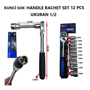 kunci shock set 12 pcs drive socket 1/2 inch mata kunci sok