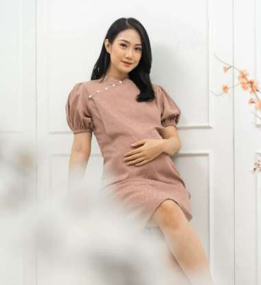 MATERNEL Baju Imlek busui - Pearl Shanghai Dress - bahan dobby premium Semua Ukuran