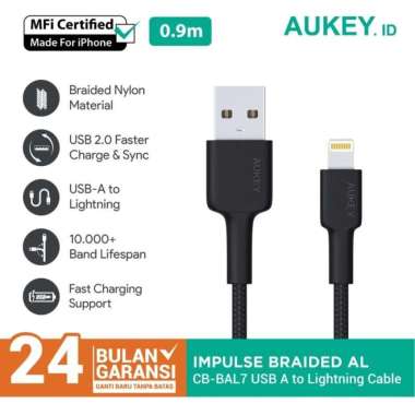 Aukey CB BAL7 Kabel Charger 0.9m MFi Lightning for Iphone Original Hitam