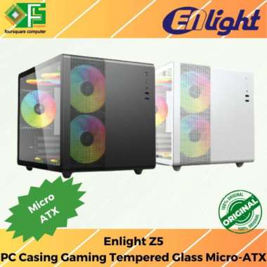 PC Casing Gaming Enlight Z5 White Black | CPU Case Gaming Micro-ATX Putih
