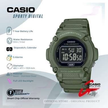 CASIO Digital Sporty Resin Strap 50m Water Resist W219H Army Green Original Jam Tangan Pria