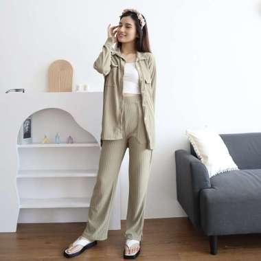 ZS MSMO Karina Set Long Knit / One set / Set Wanita / Set Kemeja Sage