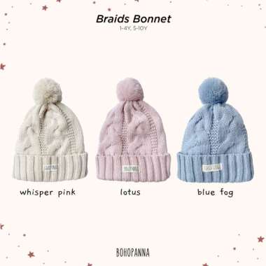 BRAIDS BONNET (BLUE FOG, LOTUS, WHISPER PINK) 1-4Y - LOTUS