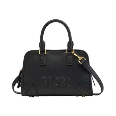 MCM Mini Aren Boston Bag in Spanish Leather Black Black