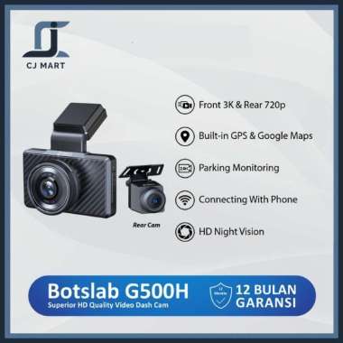 BotsLab 360 G500H 3K Smart Dash Cam Auto Record Car Front + Rear